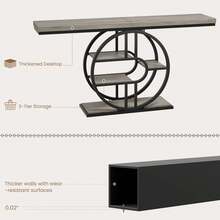 Mesa Consola Industrial de 55 Pulgadas - Mesa de Entrada de 4 Niveles con Base Redonda, Marco Metálico, Mesa para Detrás del Sofá, Ideal para Vestíbulo y Pasillo - Gris - Ver 7