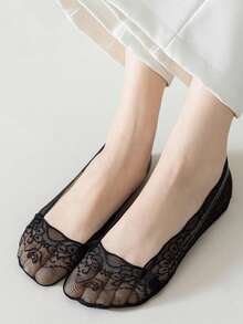 5/10 Pairs Women Peacock Plume Lace Boat Socks Summer Slippers Non-Slip Breathable Lace Invisible Fashion Sexy Non-Slip Cool Thin Sock - Multicolor - View 6