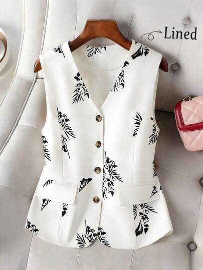 Blazer ligero y casual de mujer de una hilera con estampado, sin mangas, adecuado para ir al trabajo y la oficina