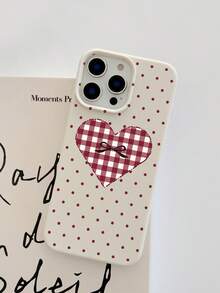 1pc Polka Dot Plaid Heart Bow Design Beige TPU Leather Texture Soft Phone Case Compatible With Apple 17, Air, 17Pro, 17ProMax, 16ProMax, 16E, 14/13, 12, 11 Pro Max, XS Max, X, XR, 8, 7, Plus, And Galaxy A06, A16, A55, A56, A17, S24FE, S25U, Suitable As Birthday Gift, For Girlfriend, Boyfriend Or Personal Use, Anti-Drop - Multicolor - View 5