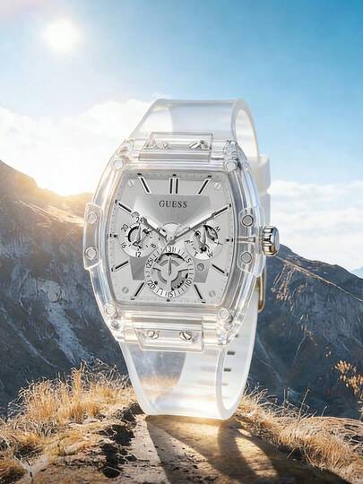  Reloj de cuarzo multifuncional con esfera grande y hueco para hombre de GUESS, adecuado para uso diario, en la calle y en actividades deportivas, con un diseño elegante y generoso, un regalo ideal para novios