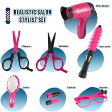 17Pcs Kids Hair Salon Toy Set - Pretend Play Hairdressing Kit With Hairdryer & Styling Tools - Perfect Birthday Gift For Girls - Multicolor - View 12