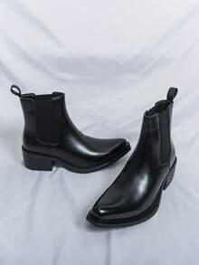 2026 New Fashion Men's Chelsea Boots, Motorcycle Boots, Versatile Casual Shoes, Autumn/Winter Korean Style, Comfortable Spring Cowboy Boots, Minimalist Riding Boots, Summer One-Piece High-Top Derby Shoes, Retro Designer Dress Shoes For Daily, Party, Date, Gift, Pointed Toe Mid-Calf Boots - Black - View 2