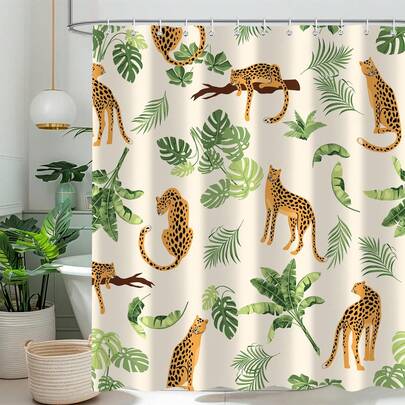1pc Cartoon Animal Shower Curtain, Suitable For Bathroom Bathtub Partition, Bathroom Shower Curtain Decoration, Bathroom Accessories