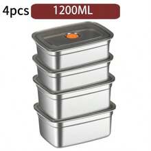 3-Pack/4-Pack Stackable Stainless Steel Lunch Box With Lid, Leak Proof Food Storage Container, Multi-Purpose Dishwasher Safety Lunch Box, Reusable Fresh-Keeping Box With Lid, Suitable For Meal Preparation, Gym, Studio, Picnic Essentials, Refrigerator Storage Container, Microwave Can Use Rectangular Lunch Box - 銀色 - 查看 14