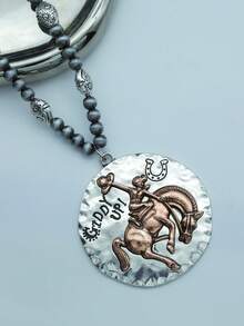 1件 Artsy Natural GIDD UP 双色豹纹吊坠串珠项链 - 復古銀色 - 查看 10