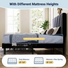 Allewie Full/Queen/King Size Bed Frame With Adjustable Velvet Upholstered Headboard, Rivet-Style Nailhead Trim Detail Platform Bed Frame, Wooden Slat Support, No Box Spring Needed, Easy Assembly, Black - màu đen - Xem 5