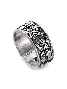 1枚可调节哥特式戒指，饰有埃及神祇图案，纯色波西米亚朋克风个性戒指，男女皆宜的铜质护身符饰品，独特礼物 - 埃及眾神開口戒指 - 查看 14