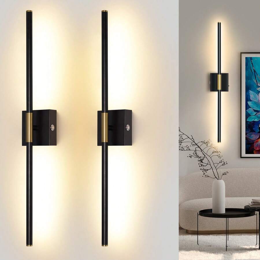 Daoteper Battery Operated Wall Sconces Set Of 2, Wireless USB Rechargeable Wall Lights With Remote Control, 360° Rotation,Dimmable LED Rechargeable Sconces Picture Lamp Picture Lamp For Living Room,Bedroom,Hallway -BLACK - Black - View 1