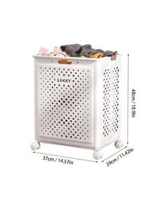 Minimalist White Foldable Laundry Basket, Waterproof Large Capacity Bathroom Storage Organizer Basket With Quiet Wheels, Smooth Rolling Casters | Soft Oatmeal Color - Multicolor - View 7