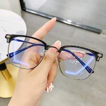 1PCS Fashion Half-Frame Business Elegant Reading Glasses Square Round Metal Texture High-Definition Reading Eye Protection Multiple Colors And Degrees Available - Gọng kính gọng đồi mồi - Xem 6