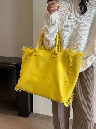 Bolso de lona de gran capacidad, nueva bolsa de hombro de moda casual y versátil, bolso grande de color caramelo para vacaciones