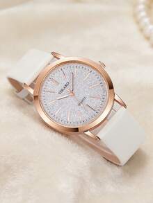 Bộ 5 chiếc đồng hồ nữ thời trang dây thép tròn, mặt tròn đa năng, có thể phối cùng vòng tay, dây chuyền, bông tai và các loại trang sức khác để tạo thành bộ trang sức, phù hợp cho đeo hàng ngày, các sự kiện trang trọng và các dịp khác, là món quà tuyệt vời dành cho phụ nữ. - trắng - Xem 4