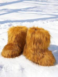 New Winter Warm Plush Artificial Fur Women's Snow Boots - Grey Ankle Boots, Soft Lining, Comfortable Slip On Design, Suitable For Outdoor And Indoor Wearing In Cold Weather, Neutral Short Ankle Artificial Raccoon Leather Snow Boots - Solid Color Classic, Ultra Smooth Fur Touching The Ground, Perfect Choice For Christmas And Halloween, Y2K Style! Y2K Fashion Men's And Women's Snow Boots - Made Of Synthetic Washed Bear Skin, Silky Ground Touching Fur, Classic Solid Color Tones, Ideal For Christmas And Halloween! Short Ankle Unisex Synthetic Raccoon Skin Snow Boots - Solid Color Classic, Super Smooth Fur, Edgy Y2K Vibe! Christmas And Halloween Must-Have Fake Washed Bear Skin Snow Boots (Suitable For Both Men And Women) - Solid Color Classic Tone, Smooth Fur Touching The Ground, Fashionable Y2K Appearance! Y2K Men's And Women's Short Ankle Snow Boots - Solid Color Classic, Perfect For Christmas And New Year Parties - gừng - Xem 5