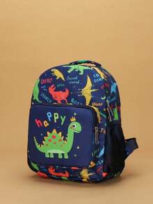 2pcs Kids Cartoon Pattern Backpack & Chest Bag, Random Print Placement - Letters Dark Blue - View 2