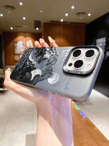 1 chiếc ốp lưng silicon mềm mại thời trang với mặt sau bằng acrylic cứng, họa tiết núi non và trăng khuyết, thiết kế màu gradient sang trọng, tương thích với iPhone/Redmi/VIVO/OPPO - màu đen - Xem 4