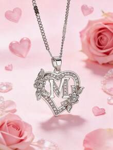 1 chiếc mặt dây chuyền chữ cái hình trái tim và hoa thanh lịch, dành cho nữ và bé gái, mặt dây chuyền chữ cái đầu tên đính đá Zirconia pha lê cá nhân hóa, quà tặng Ngày Valentine, Ngày của Mẹ, quà cưới, trang sức thời trang, quà tặng Ngày Valentine, quà cho mẹ, quà Ngày của Mẹ. - Vàng - Xem 14