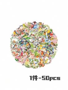 50/150/250/500张水彩鸟涂鸦贴纸，适用于装饰日记本、手账、剪贴簿、计划本、笔记本、笔记本电脑、手机、平板电脑、吉他等。 - 花鳥 - 查看 9