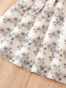 女童梭织数码印花休闲优雅连衣裙 - 杏色 - 查看 7