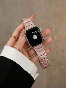 1pc Women's Fashion Rose Gold Metal Band, Compatible With IWatch 38mm 40mm 41mm 42mm 44mm 45mm 46mm 49mm, Luxury Double Chain Strap, Creative Stainless Steel Band, Compatible With Apple Watch Series Ultra 3/2/1 11 10 9 8 7 SE3 6 5 4 3 2 1, Stylish Smart Watch Band, Compatible With Apple Watch Bands - Pink - View 12