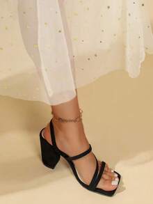 New Square Toe Retro Strap Thick Heels Gladiator Sandals For Women,Galentines,Sandals For Women,Valentine's Day,Zapatillas De Tacon Mujer,Black Heels - 黑色 - 查看 8