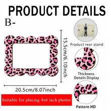 半件装创意豹纹木质相框，配有可拆卸蝴蝶结和嘴唇装饰，适合摆放在书桌、书架、卧室或客厅，也是一份很棒的周年纪念礼物。 - 相框擺件 - 查看 10