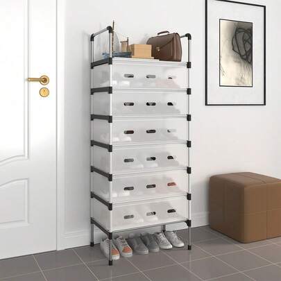 1pc Simple Shoe Rack For Home - Floor Assembly, Dustproof And Space-Saving, Multi-Tier Shoe Cabinet For Living Room, Entryway, Bedroom, Balcony, Dormitory; Easy Setup And Lightweight, Durable, Sturdy Design With Ventilated Shelves, Non-Slip Base And Protective Foot Pads, Keeps Shoes Organized, Clean, And Accessible, Ideal For Spring Cleaning And Everyday Wardrobe Organization