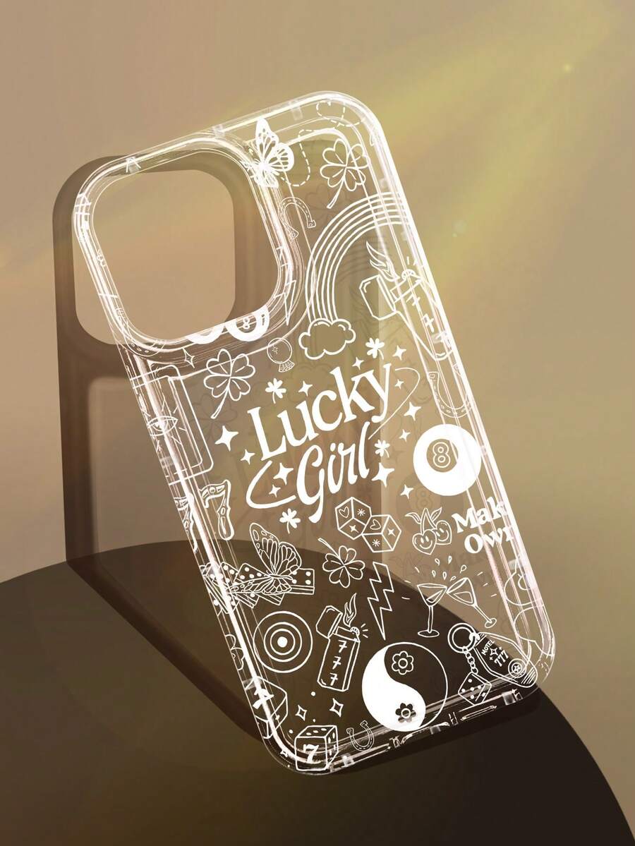 1pc Cute Girl Graffiti Line Rainbow Flower Star Butterfly Letter Pattern Anti-Slip Transparent Airbag Soft Phone Case Compatible With IPhone 11/12/13/14/15/16/17 Pro Max - Multicolor - View 1