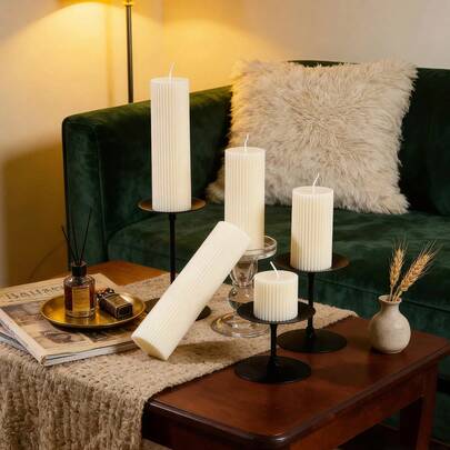 1支5厘米白色圆柱形蜡烛，奢华复古圆柱形设计，适用于家居装饰、婚礼、派对、摄影道具、创意礼品，优质大豆蜡烛