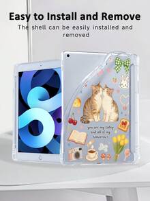 Ayotu 1pc Cartoon Cat & Rabbit Transparent Soft Silicone Full Body Protective Case For IPad 11th Gen/IPad 10/IPad 9/IPad Air 7th 11-Inch/IPad Air 5th/Kindle Paperwhite 11th/Kobo Libra Colour/Kindle 6-Inch - Multicolor - View 6