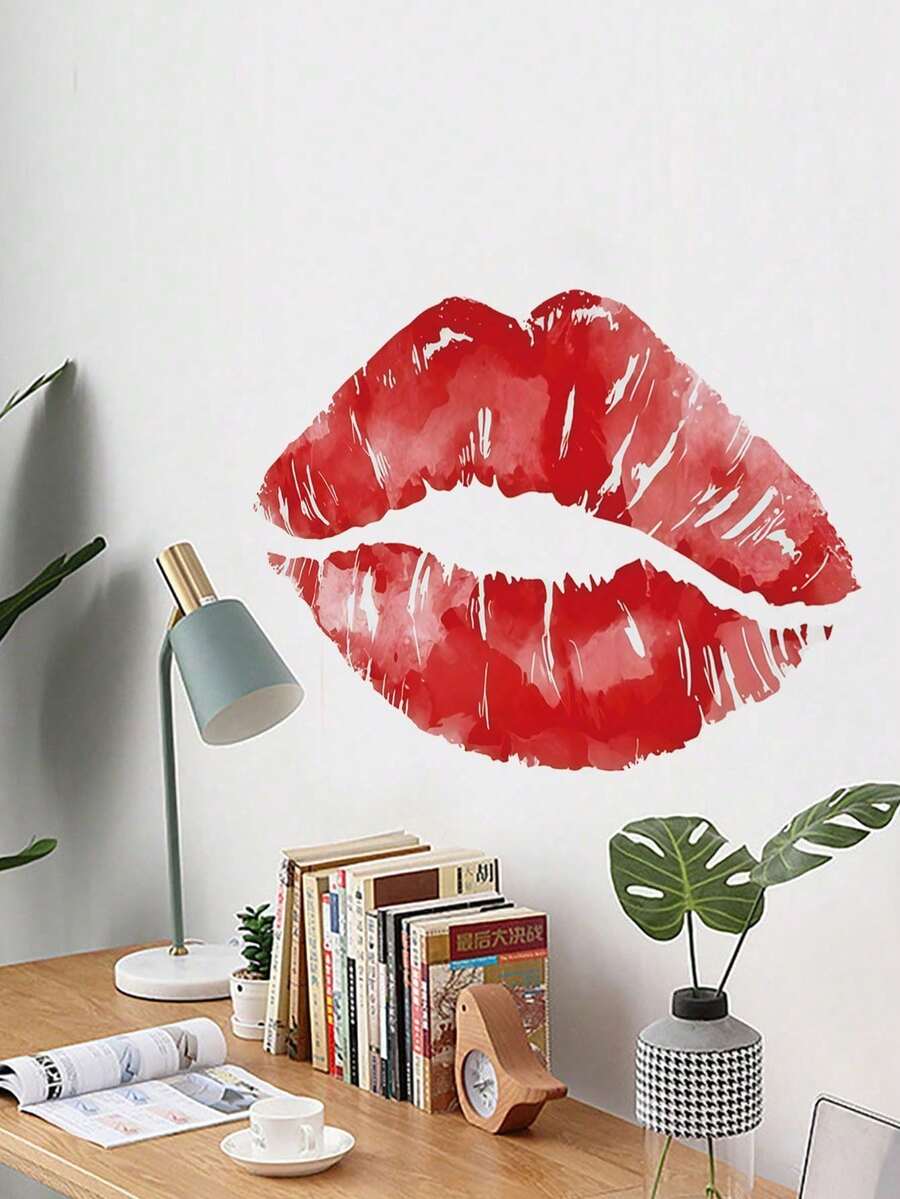 1PC- Wallpaper -[Sexy Lips]Decorations Home Self-Adhesive Wallpaper Removable Wall Stickers For Wall Decor Living Room, Living Room Decor, Window Stickers – Cute & Creative Wall Decor For Fridge Toilet Wall Art Room Decor Bedroom Decor - PVC Self-adhesive - View 1