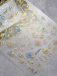 1 Sheet Gold Butterfly Bow Nail Art Stickers Adhesive Sliders DIY Monn Sun Flower Nails Polish Manicure Sticker Decals Nail Supplies - Multicolor - View 6