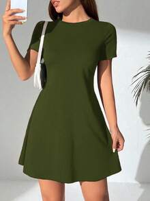 Vestido Corto De Mujer Comodo y Sexy Ligero y De Calidad Colores Solidos - Verde Militar - Ver 3