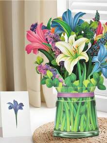 Valentine's Day Greeting Card Pop Up Cards, Rose Lilies & Lupines Paper Flower Bouquet Greeting Cards With Blank Note Card & Envelope, Birthday Gifts For Women - A - View 12