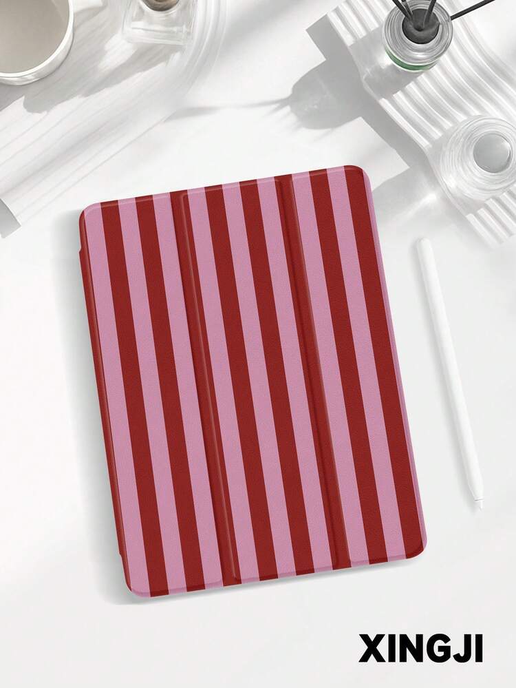 1pc Brown & Burgundy Striped Pattern E-Book Protective Case, Compatible With Kindle Paperwhite 5, IPad (A16) 11 Inch 11th Gen 2023, IPad 10.2 Inch 10th Gen, With Auto Wake/Sleep Function, Slim & Lightweight, Perfect Fit To Protect Your Tablet/E-Reader - Red - View 10