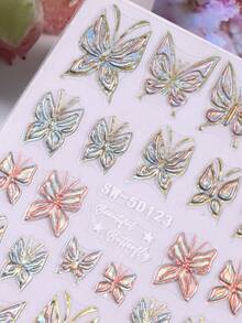 2片装5D蝴蝶浮雕美甲贴纸，金色渐变美人鱼全息复古蝴蝶DIY美甲贴花，Y2K全息滑动美甲装饰 - 彩色 - 查看 8