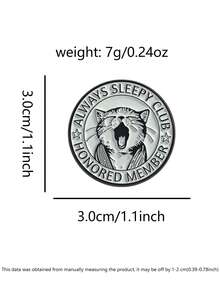 1枚讽刺幽默瞌睡主题徽章，复古打哈欠猫咪设计，“永远瞌睡俱乐部”标语徽章，适合年轻人作为日常配饰和减压用品。 - 淺灰色 - 查看 2