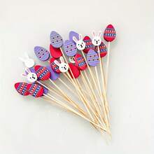 50pcs Easter Bunny & Egg Bamboo Cocktail Picks, 4.7 Inch Decorative Toothpicks, Appetizers, Party Food And Drink Skewers, Holiday Tabletop Decor - Multicolor - View 2