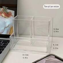 1pc 3-Compartment Acrylic Pen Holder, Perfect For Desk Organization, Suitable For Students And Office Use, As A Multi-Functional Storage Solution. - Multiple Styles - View 4