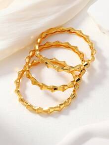 3件套24K镀金中东风格纹理手镯，闪亮金属光泽，适合斋月、传统庆典和派对佩戴 - 金黃色 - 查看 2