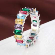 1pc Minimalist Geometric Design Cubic Zirconia Inlaid Women's Ring, Casual Gift Design - Multicolor - View 10