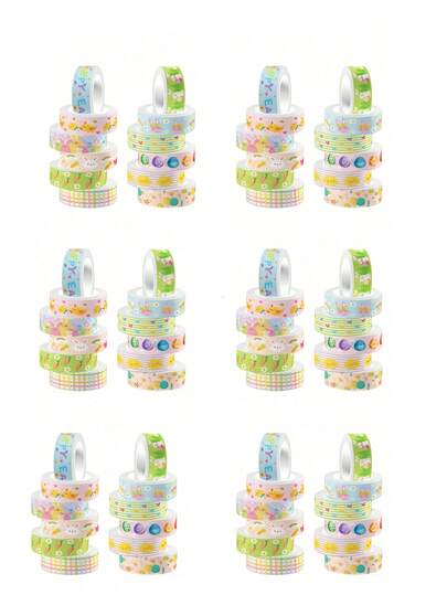 3 Rolls Easter Washi Tape - Mixed Color Paper Gift Wrapping Ribbons With Chick, Rabbit, Egg Patterns, Suitable For Scrapbooking, DIY Crafts And Decorative Packaging