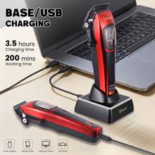 Hatteker 1pc LCD Display Rechargeable Hair Clipper With 9000 RPM High Speed Motor - Red - View 3