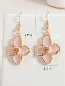 一对时尚、优雅、奢华、甜美、简约、百搭的珐琅四瓣、五叶、六叶雏菊耳环，颜色有粉色、白色、洋红色、橙色、紫色、红色、绿色可选，适合春夏日常及节日佩戴。 - 粉色 - 查看 4