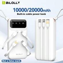 Portable Power Bank, 10000mAh/20000mAh High-Capacity Battery, Compact And Portable, Built-In 4-In-1 Cable Support, Ideal For Daily Commutes, Home Use, Travel, And More. - White - View 1