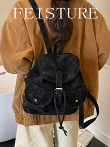 新款秋冬多口袋抽绳背包，轻便学生背包，适合日常出行、约会、通勤和上学。 - 黑色 - 查看 11