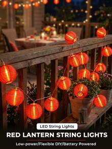 150cm/300cm 10/20 Lights Red Paper Lantern String Lights, Chinese New Year Lanterns, Chinese Lunar New Year Indoor Lighting, Battery Powered Hanging Lantern String Lights, Suitable For Chinese New Year Decoration, Spring Festival, Wedding, Party Decoration, Christmas, Lantern Festival, Market, Restaurant, Temple Fair, Gathering, Square, Photography And Home Lighting Decoration - Multicolor - View 1