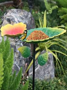 1个复古金属鸟浴盆，户外悬挂式喂鸟器，铸叶造型，防锈，铜绿垂直喂鸟站，耐用草坪庭院花园装饰，爱鸟人士用品 - K44 - 查看 11