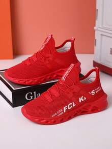 Kids Boys' New Mesh Breathable Children Sports Shoes Casual Shoes, Fashion Comfortable Soft Bottom Non-Slip Lightweight Big Kids & Teenagers Running Shoes - Red - View 6
