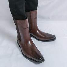 Giày bốt cao cổ bằng da chất lượng cao, giày bốt cao cổ nhẹ, giày bốt Chelsea da thời trang đường phố dành cho nam giới. - màu nâu - Xem 6